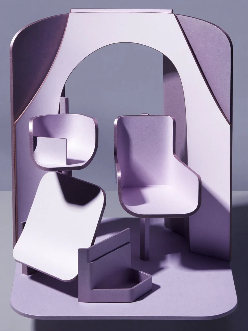 Illustrazione concept di un organizer modulare in alluminio anodizzato.